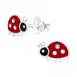 Mariehne restikker i slv med sten (925 slv)og belagt med 2 farver / Ladybug earrings