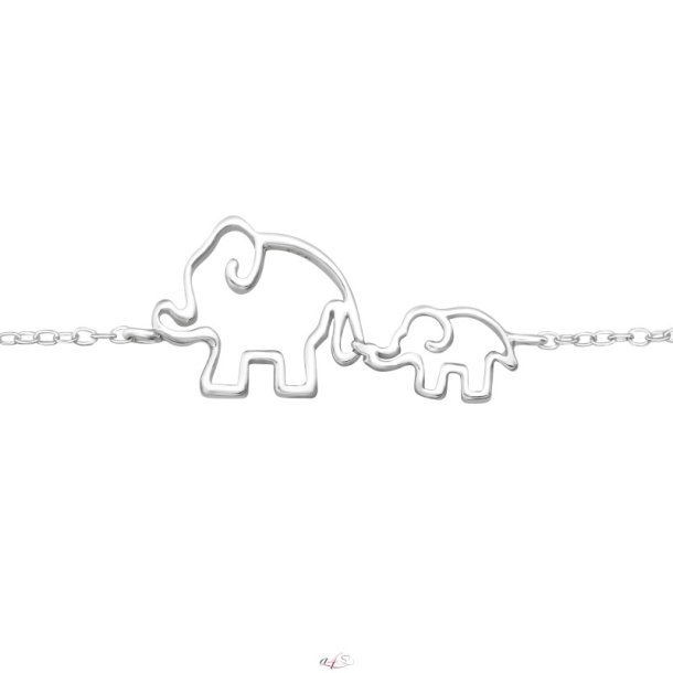 Armbnd med integreret mor og barn elefant i slv(925 slv) 