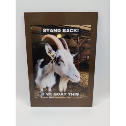 Skilt: Stand back! / Skilt med dansk landrace ged som motiv / H 21 cm . B 15 cm.