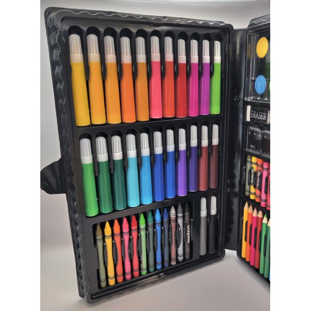 Stor, flot kuffert fyldt med tegne-/maleprodukter